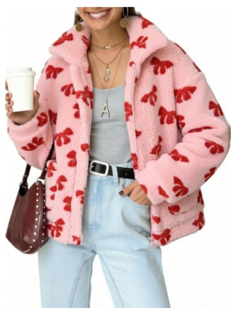 Women's Oversized Sherpa Fleece Teddy Coat Zip Up Lapel